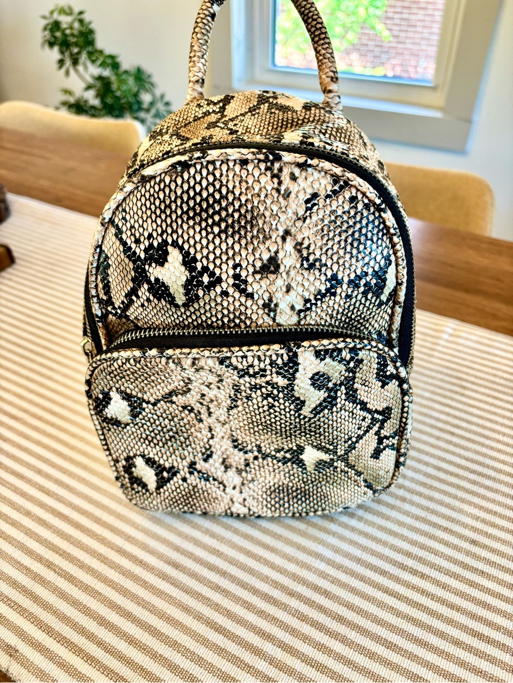 Mini Python-Pattern Backpack in Beige and Black - Picture 2 of 5